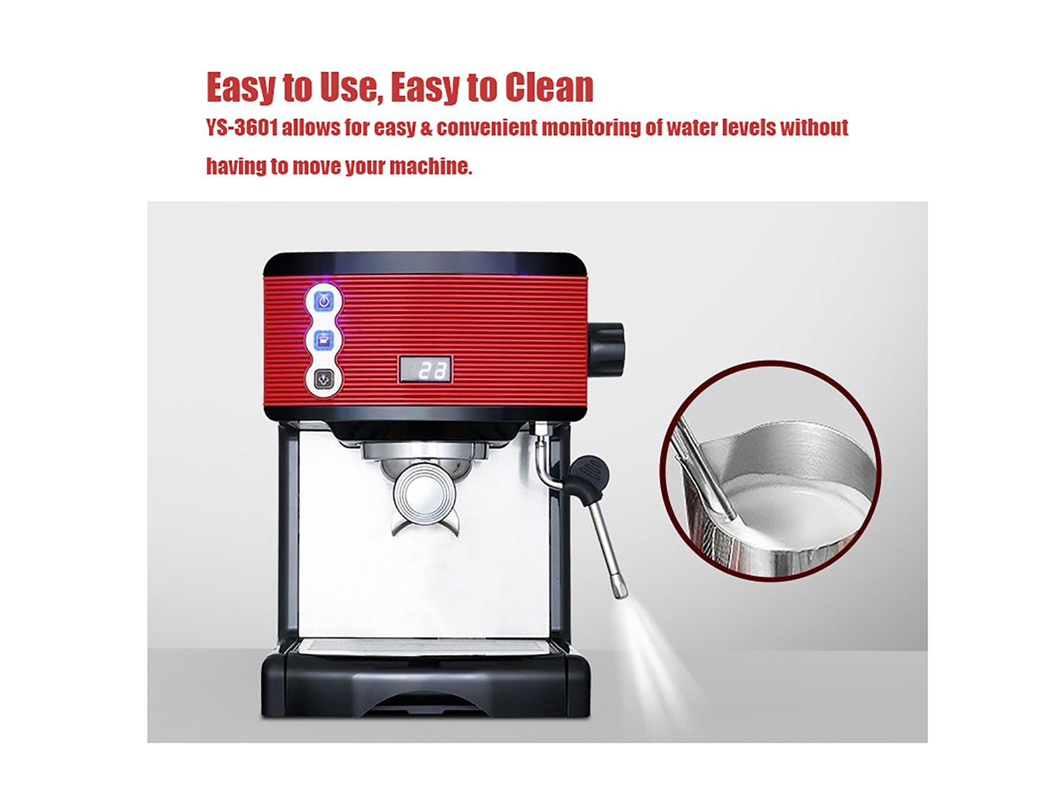 Compact Stainless Steel Espresso Machine M-YS3601 for Camping, Portable Roof Top Coffee Maker