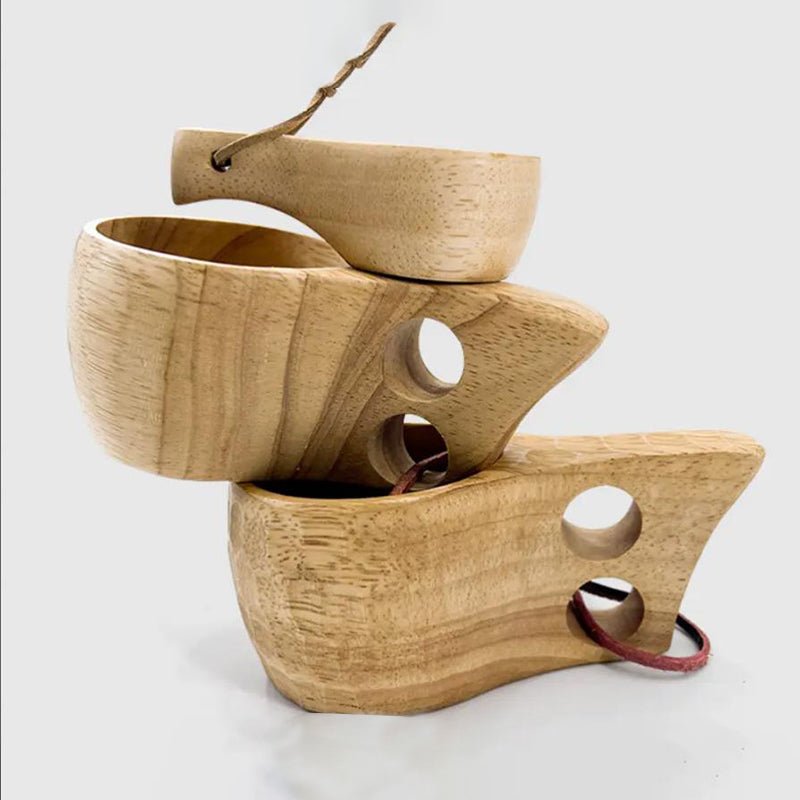 Vintage Wooden Handle Cup Set for Camping, Outdoor Adventure Equipment